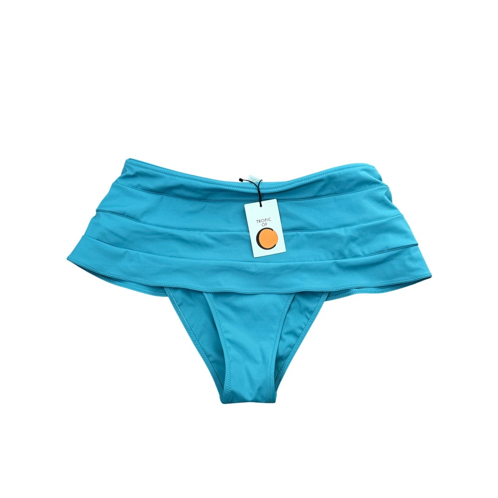 Tropic of C Deco Bottom Teal Blue High Waist Ruffle Bikini Bottom Large NWT $150